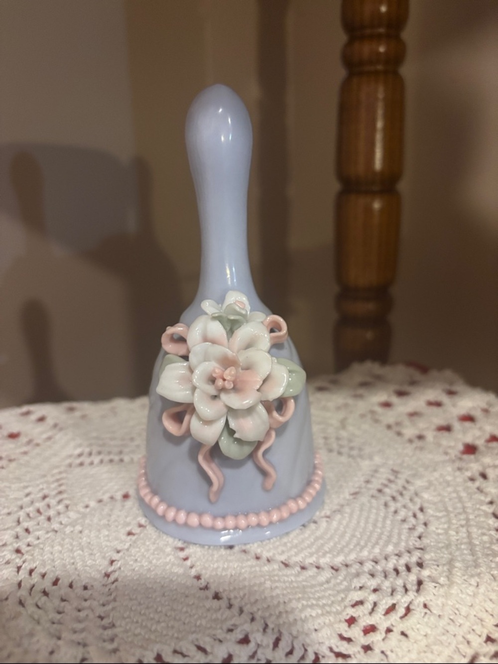 Pastel Blue Porcelain Decorative Bell with Floral Accent